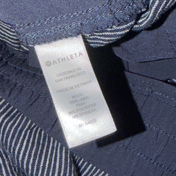 Athleta Stripe Bali Linen Ankle Pant Navy Cream Cuffed Pockets size 10 - Picture 13 of 16